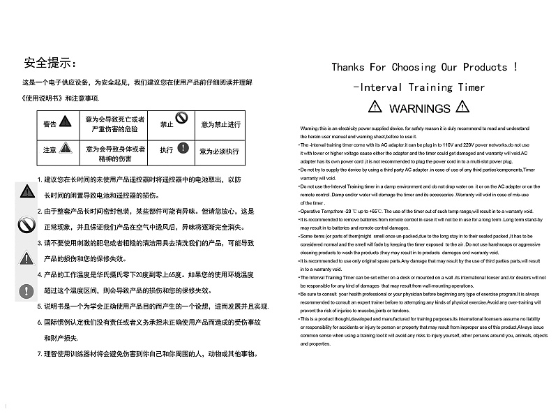4位健身房中英文說明書